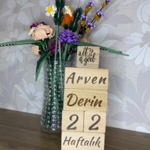 ikiz Bebekler için Anne Bebek Anı Küpü 6'lı Set isme Özel Lazer Yazım