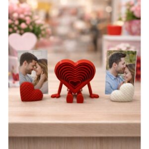 Sevgililere Alınacak En Özel Hediye 3’lü 3D Tasarım Kalpli Fotoğraf Tutucu ve Kalpli Biblo Seti